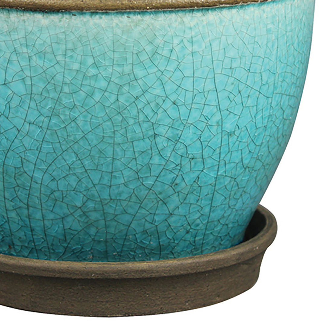 Southern Patio Cadiz 8" Crackled Ceramic Planter Pot with Saucer, Teal (3 Pack)