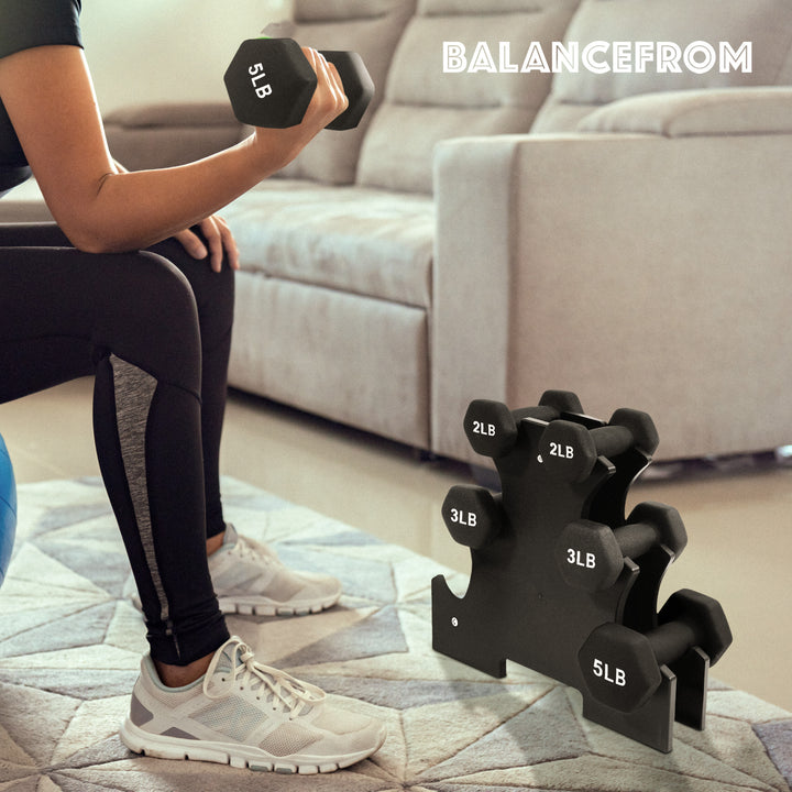 BalanceFrom Fitness 20 Pound Neoprene Coated Dumbbell Set with Stand, Black - VMInnovations