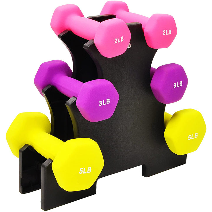 BalanceFrom Fitness 2, 3, and 5 Pound Neoprene Coated Dumbbell Set w/Stand(Used)