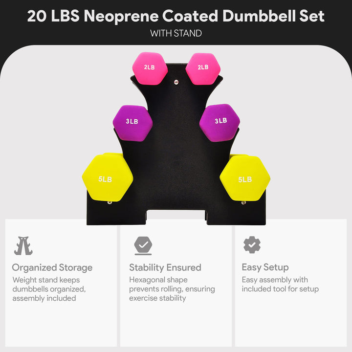 BalanceFrom Fitness 2, 3, and 5LB Neoprene Coated Dumbbell Set w/Stand(Open Box)