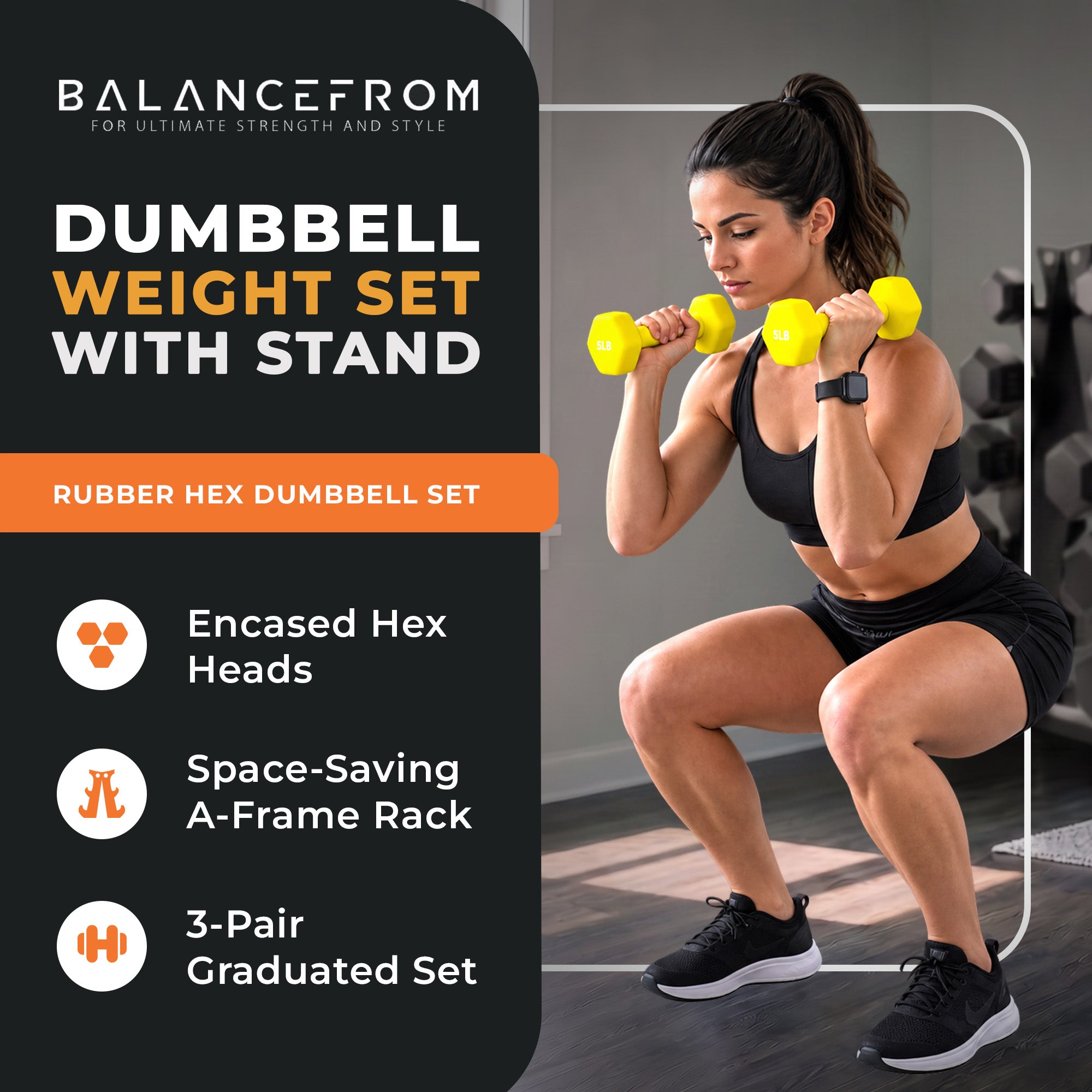 BalanceFrom Fitness 2, 3, & 5lb Neoprene Coated Dumbbell Set & Stand (Open Box)