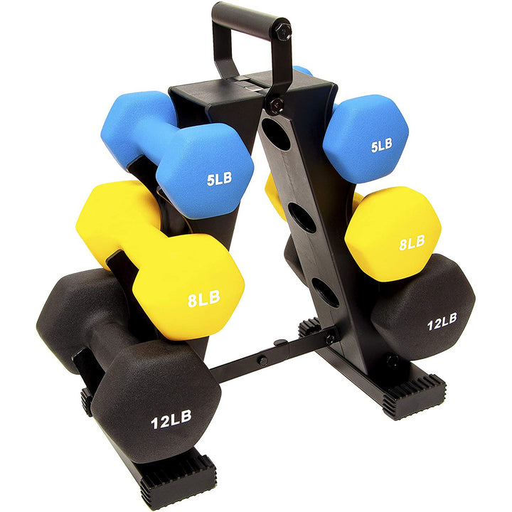 BalanceFrom Fitness 5, 8, and 12 Pound Neoprene Coated Dumbbell Set with Stand