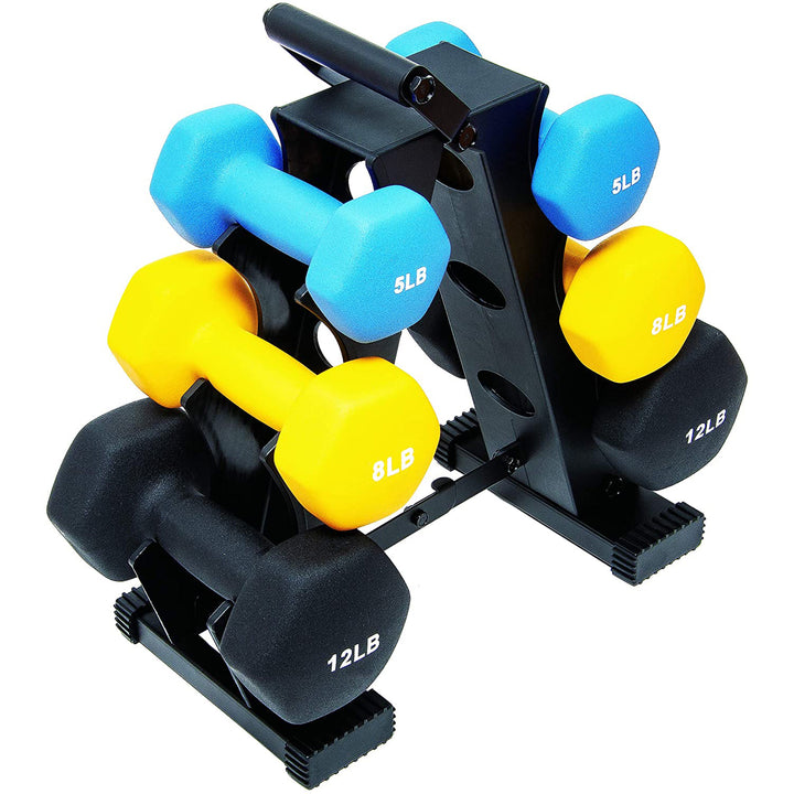 BalanceFrom Fitness 5, 8, and 12 Pound Neoprene Coated Dumbbell Set with Stand