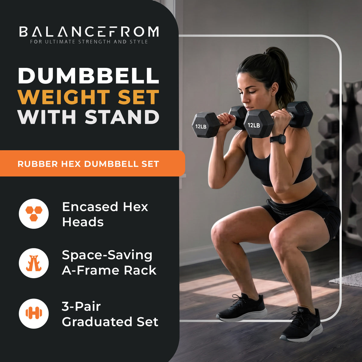 BalanceFrom Fitness 5, 8, and 12 Pound Neoprene Coated Dumbbell Set with Stand
