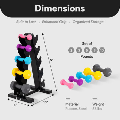 BalanceFrom 2, 3, 5, 8 & 10lb Neoprene Coated Dumbbell Set w/Rack (Open Box) - VMInnovations