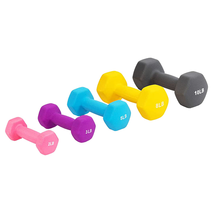 BalanceFrom Fitness 2, 3, 5, 8 & 10lb Neoprene Coated Dumbbell Set w/Rack (Used)