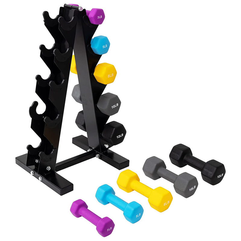 BalanceFrom Fitness 3, 5, 8, 10 & 12 Pound Neoprene Dumbbell Weight Set w/ Stand
