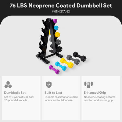 BalanceFrom Fitness 3, 5, 8, 10 & 12lb Neoprene Dumbbell Set w/Stand (Used) - VMInnovations