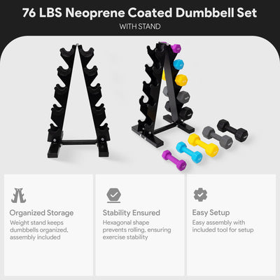 BalanceFrom Fitness 3, 5, 8, 10 & 12lbs Neoprene Dumbbell Set w/ Stand(Open Box) - VMInnovations