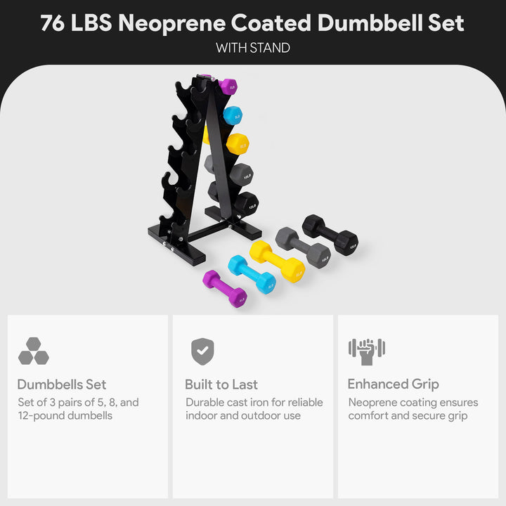 BalanceFrom Fitness 3, 5, 8, 10 & 12lbs Neoprene Dumbbell Set w/ Stand(Open Box)