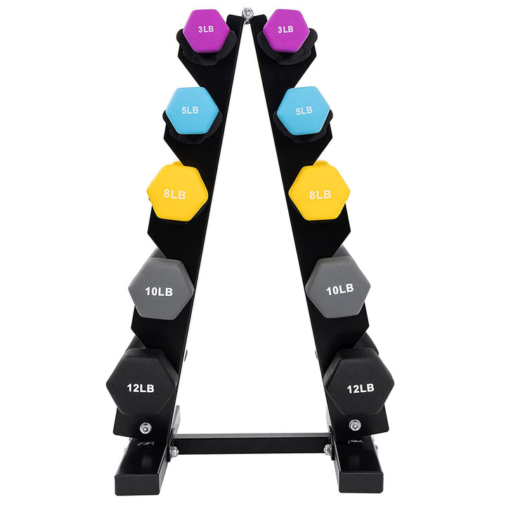 BalanceFrom Fitness 3, 5, 8, 10 & 12lb Neoprene Dumbbell Set w/Stand (Used)