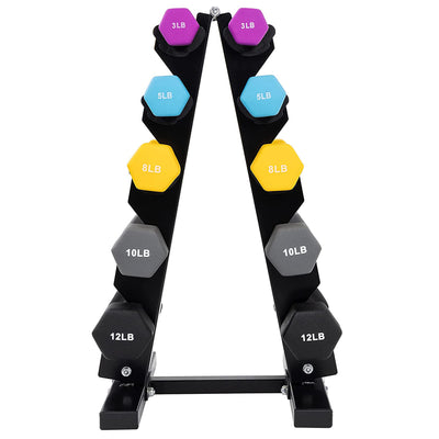 BalanceFrom Fitness 3, 5, 8, 10 & 12lb Neoprene Dumbbell Set w/Stand (Used) - VMInnovations