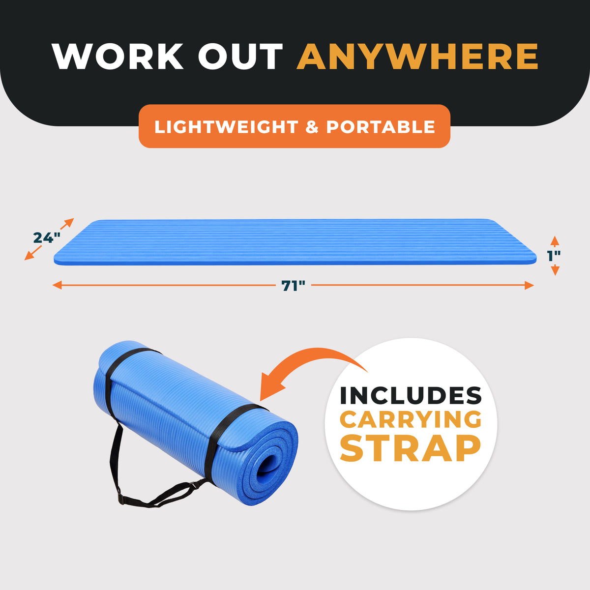 BalanceFrom GoCloud 1" Extra Thick Exercise Yoga Mat with Carrying Strap, Blue