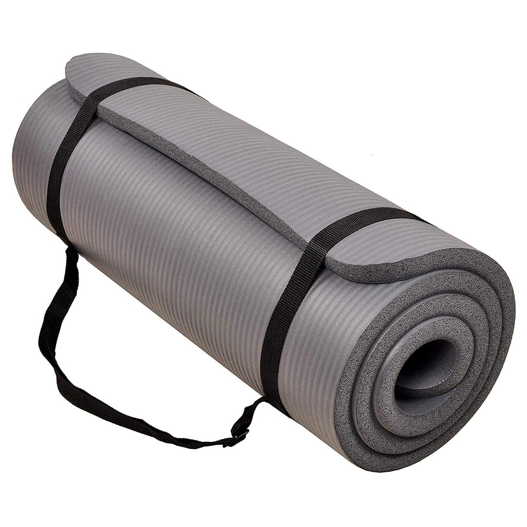 BalanceFrom 1" Extra Thick Exercise Yoga Mat with Carrying Strap, Gray(Open Box) - VMInnovations