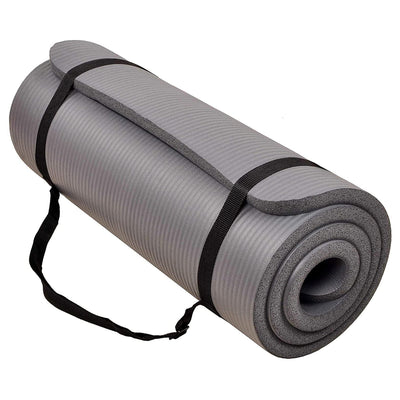 GoCloud 1" Extra Thick Exercise Yoga Mat with Carrying Strap, Gray (Open Box)