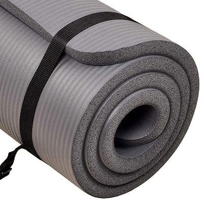 GoCloud 1" Extra Thick Exercise Yoga Mat with Carrying Strap, Gray (Open Box)