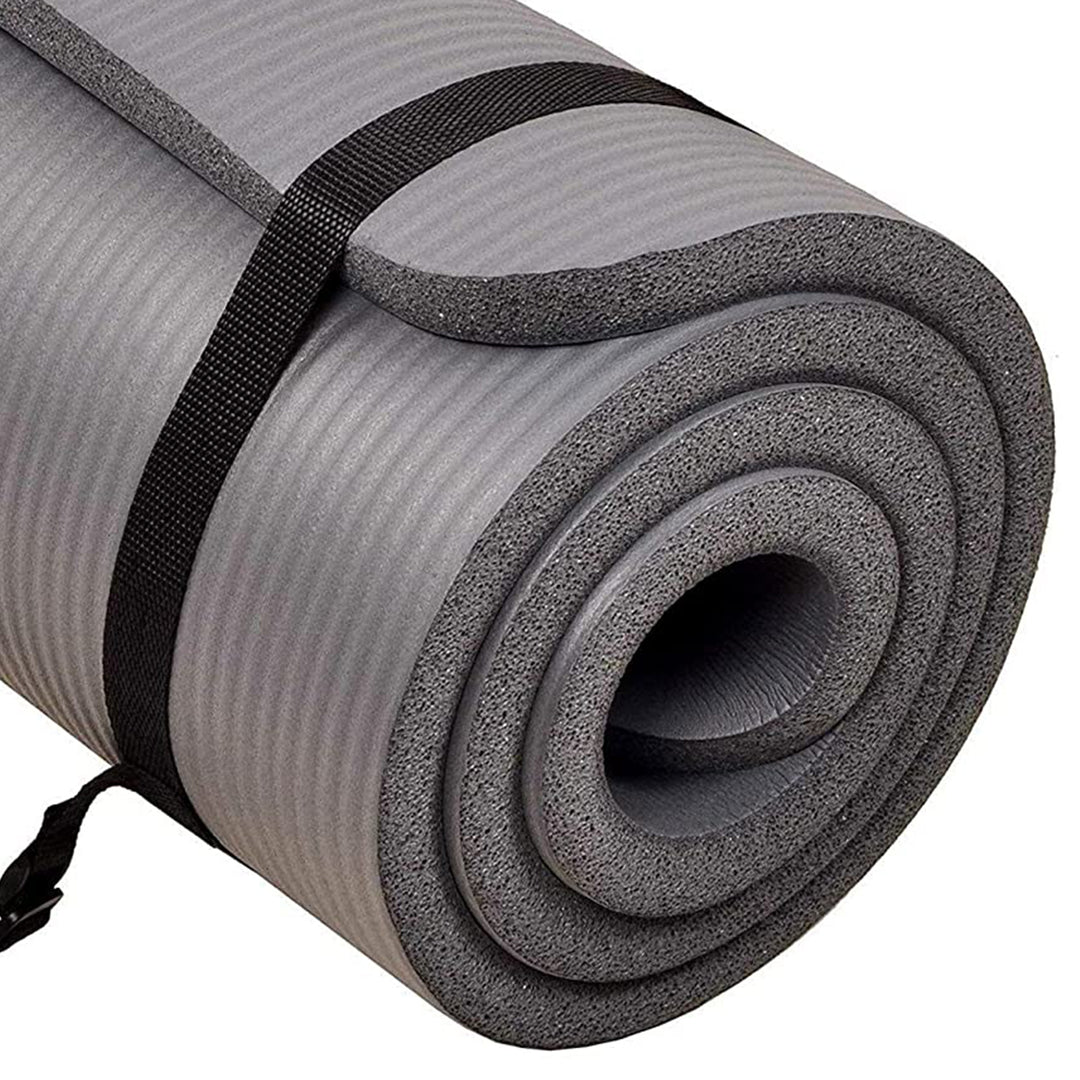 BalanceFrom GoCloud 1" Extra Thick Exercise Yoga Mat with Carrying Strap, Gray