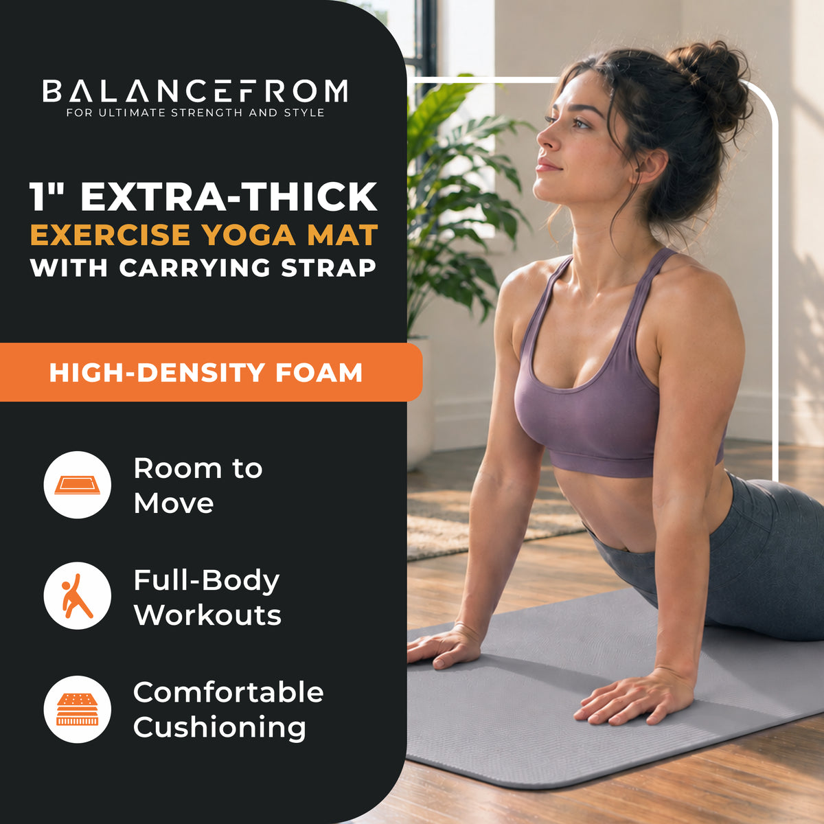 BalanceFrom GoCloud 1" Thick Exercise Yoga Mat w/ Carrying Strap, Gray (Used) - VMInnovations