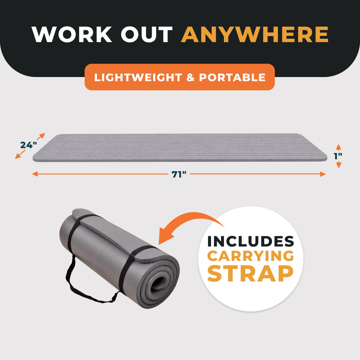 BalanceFrom GoCloud 1" Thick Exercise Yoga Mat w/ Carrying Strap, Gray (Used) - VMInnovations