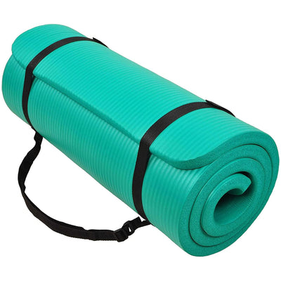 BalanceFrom Fitness GoCloud 1" Extra Thick Exercise Mat w/Carrying Strap, Green