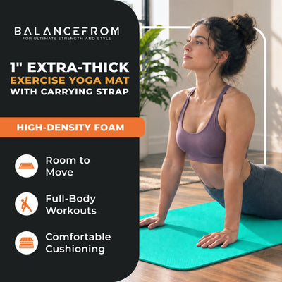 BalanceFrom Fitness GoCloud 1" Thick Exercise Mat w/Carrying Strap, Green (Used) - VMInnovations