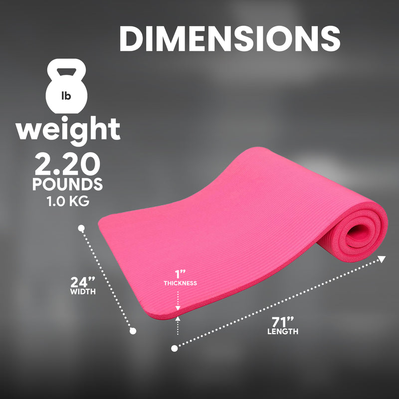 GoCloud 1" Extra Thick Exercise Yoga Mat with Carrying Strap, Pink (Open Box)