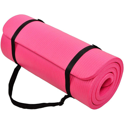 BalanceFrom  1" Extra Thick Exercise Yoga Mat with Carrying Strap, Pink (Used)