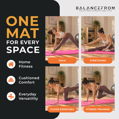 BalanceFrom GoCloud 1" Extra Thick Exercise Yoga Mat with Carrying Strap, Pink - VMInnovations