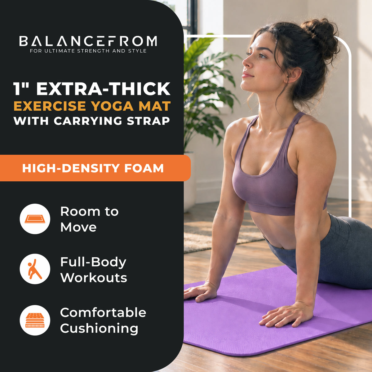 BalanceFrom Fitness GoCloud 1" Thick Exercise Yoga Mat w/Carry Strap, Purple