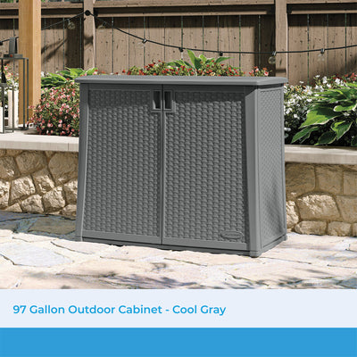 Suncast Lockable Outdoor Cabinet Deck Storage Box w/ Adjustable Shelf, Cool Gray - VMInnovations