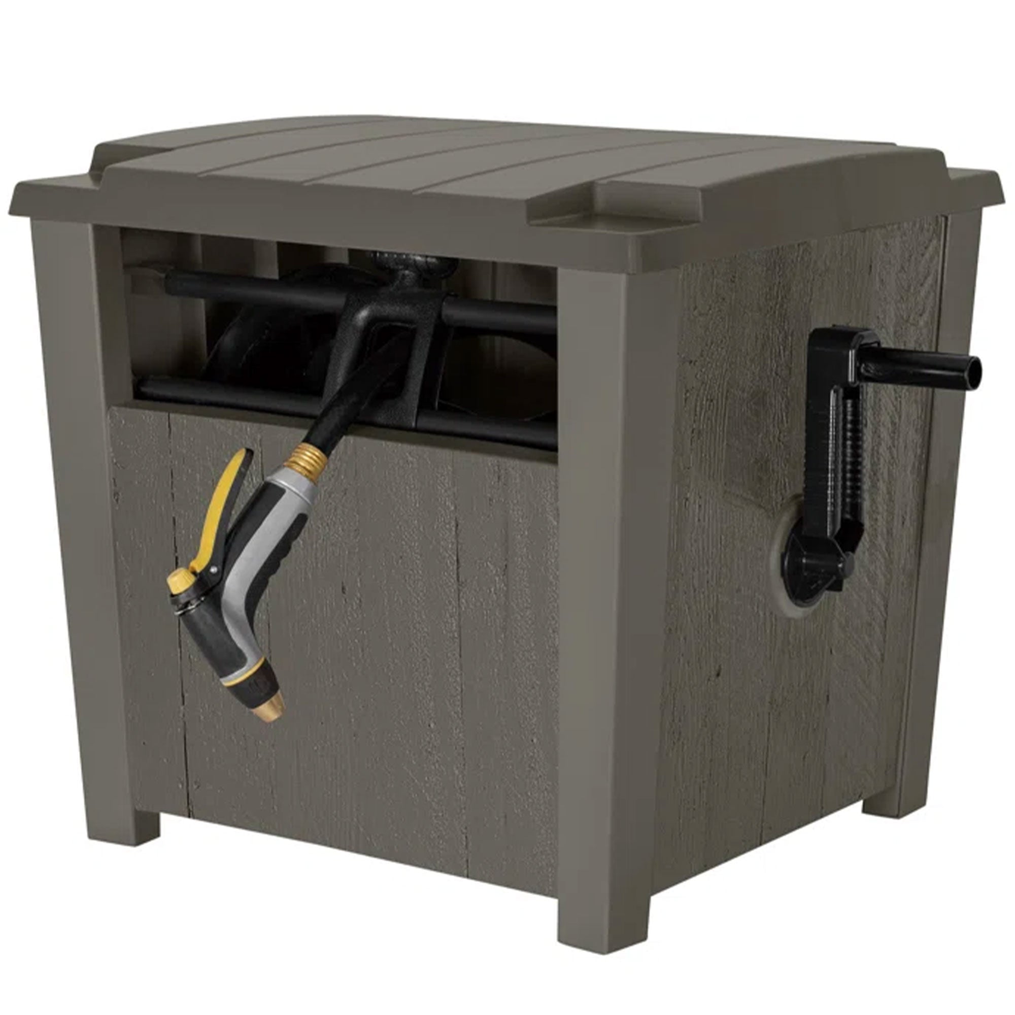 Suncast Farmington Hideaway Outdoor Garden Hose Storage Pot Container, Stoney - VMInnovations
