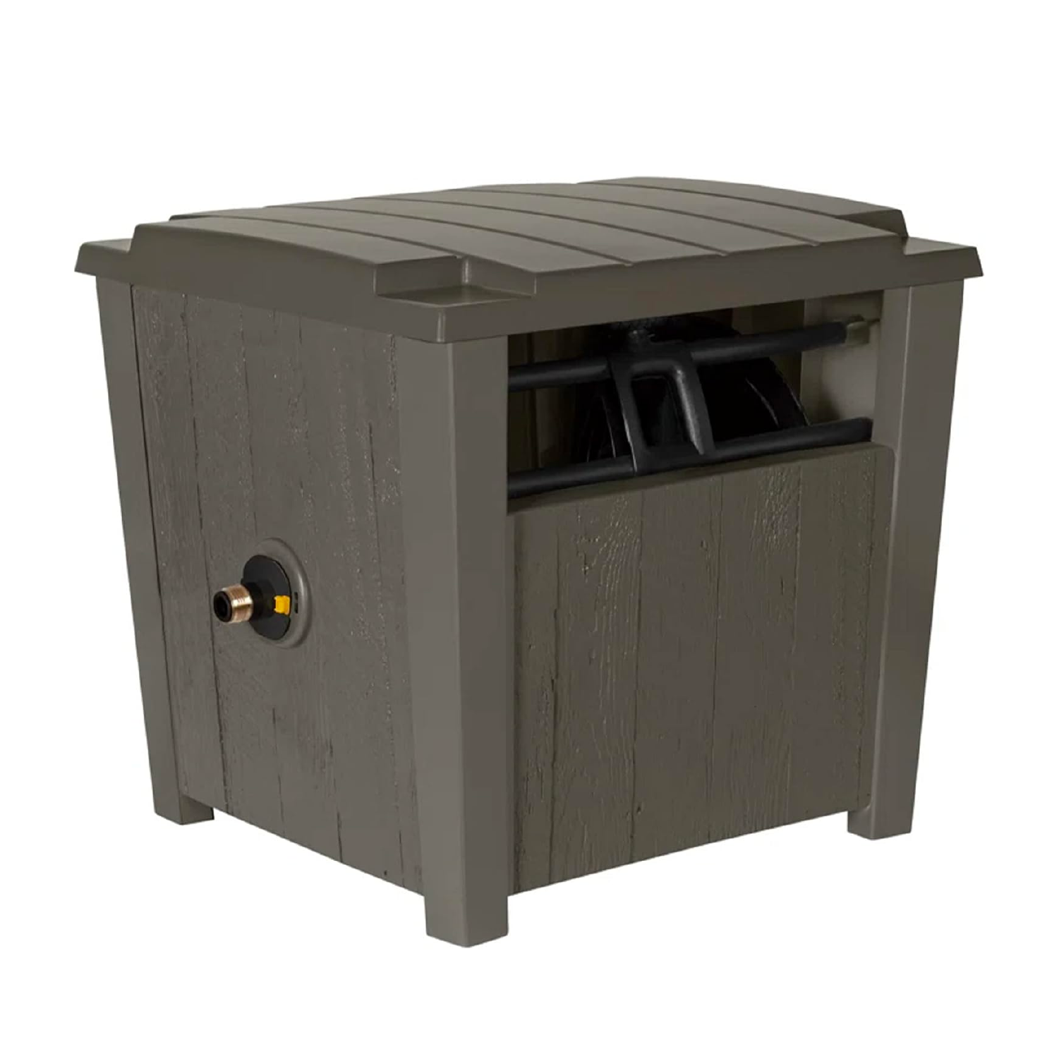 Suncast Farmington Hideaway Outdoor Garden Hose Storage Pot Container, Stoney - VMInnovations