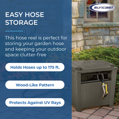 Suncast Farmington Hideaway Outdoor Garden Hose Storage Pot Container, Stoney - VMInnovations