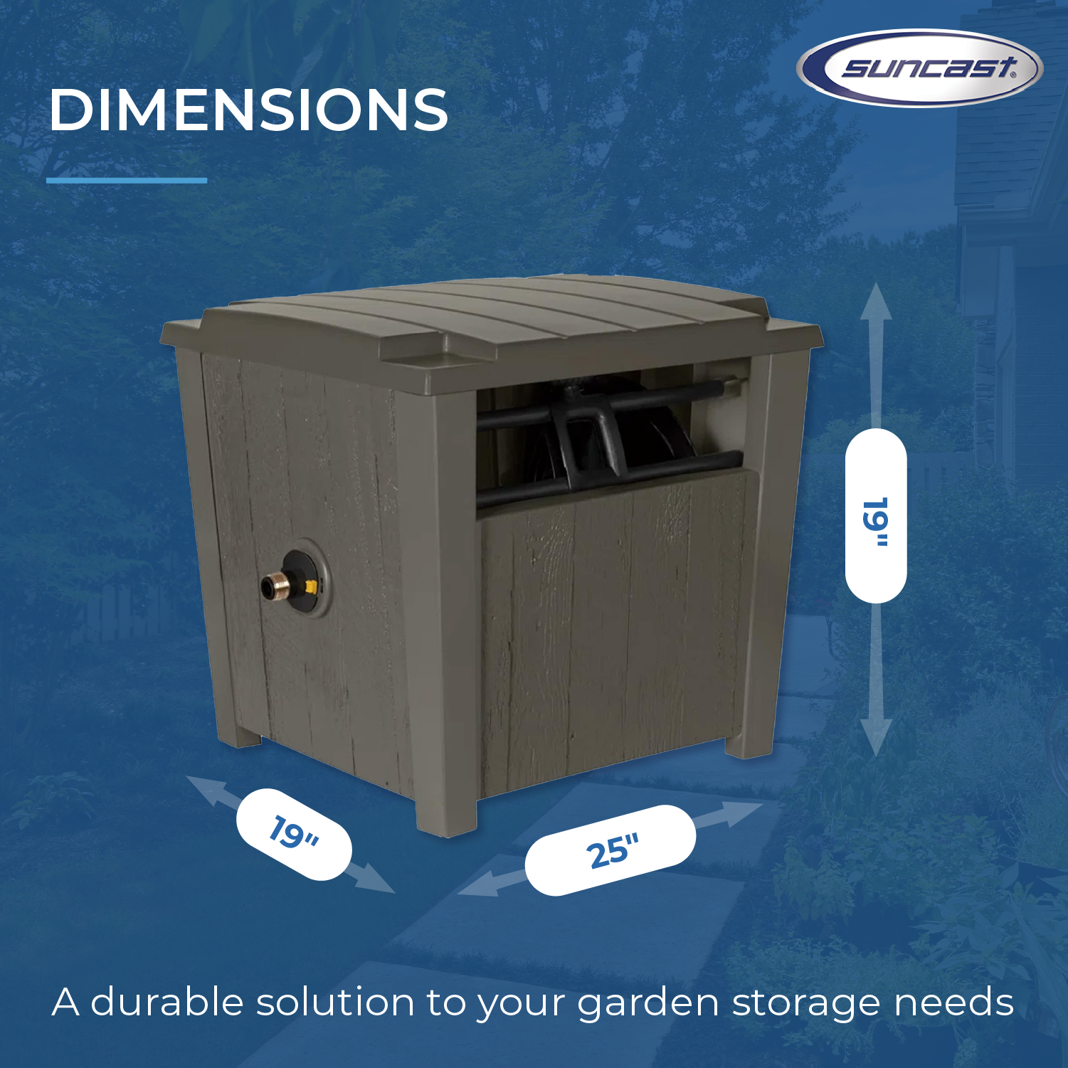 Suncast Farmington Hideaway Outdoor Garden Hose Storage Pot Container, Stoney - VMInnovations