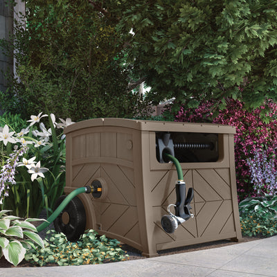 Suncast 150 Foot Baywood Smart Tube Wheeled Hose Reel Hideaway Cart, Dark Taupe - VMInnovations