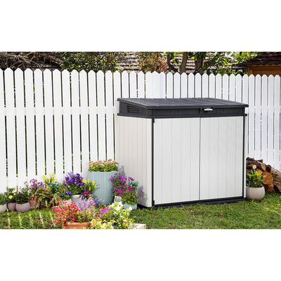 Outdoor All Weather Patio Garden Storage Tool Shed, Light Grey (Open Box)