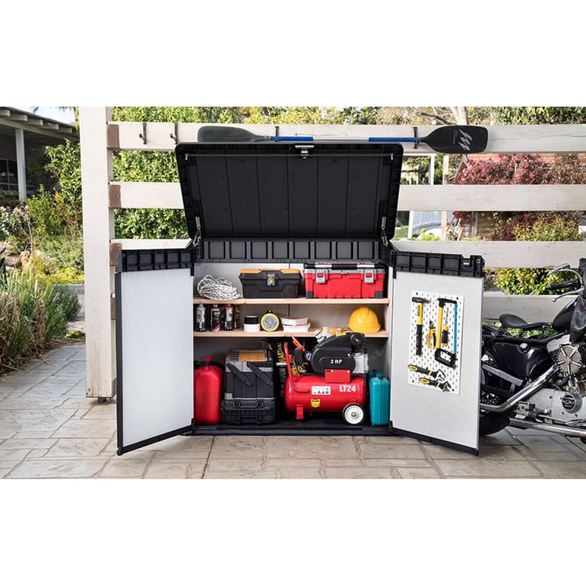 Keter Premier XL Outdoor All Weather Patio Garden Storage Tool Shed, Light Grey - VMInnovations