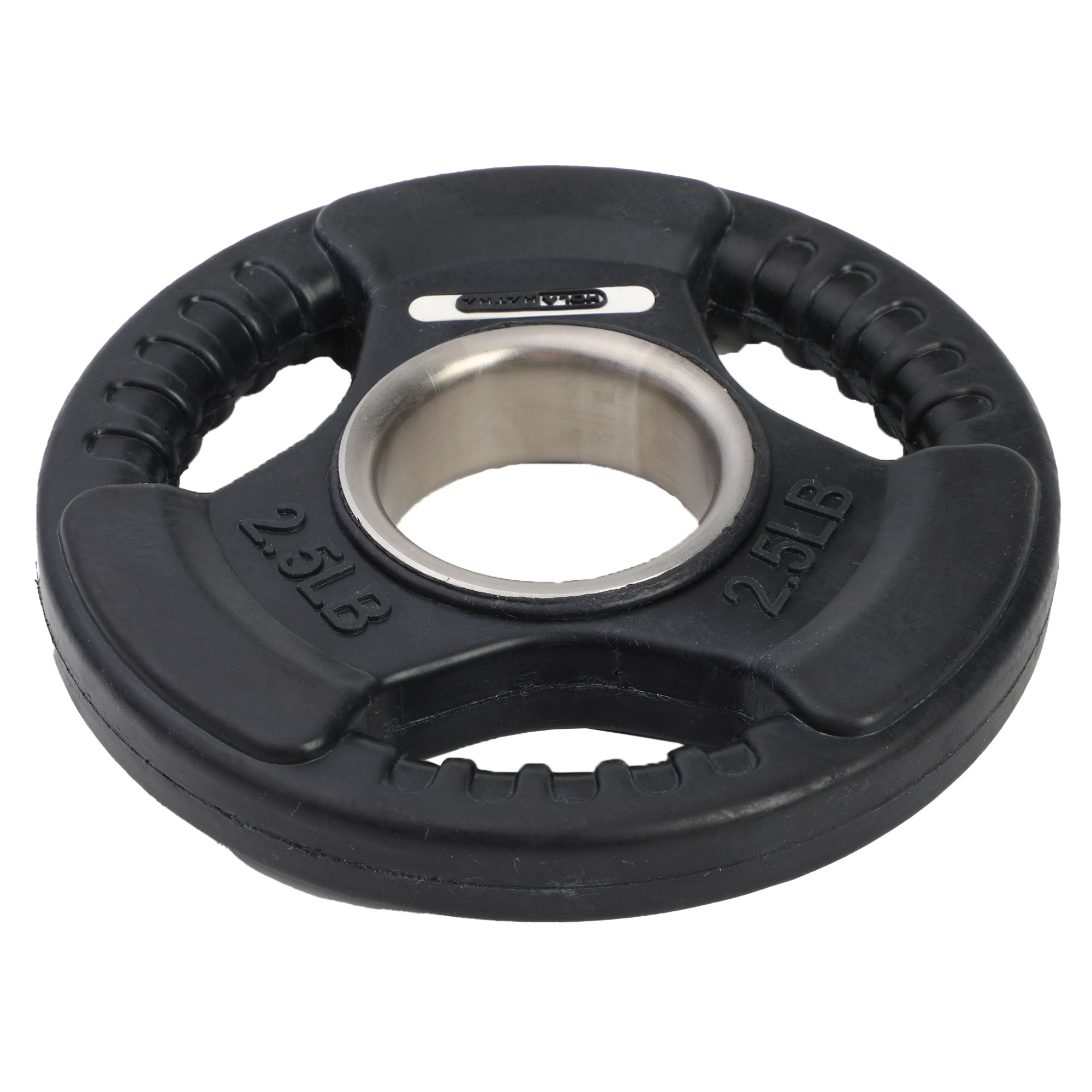 HolaHatha 2.5lb Olympic Rubber Coated Plate w/Tri Grip Handle, Black (Open Box) - VMInnovations