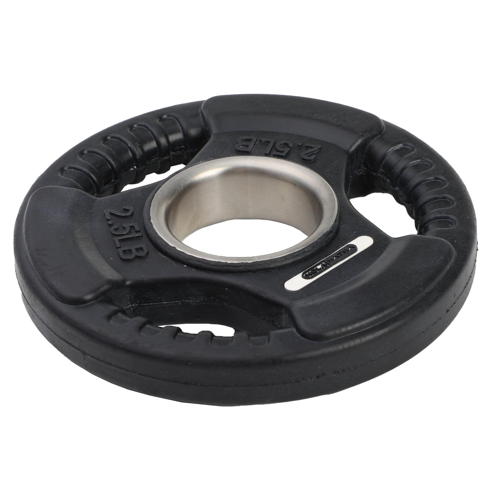 HolaHatha 2.5 Pound Olympic Rubber Coated Weight Plate w/Tri Grip Handle, Black - VMInnovations