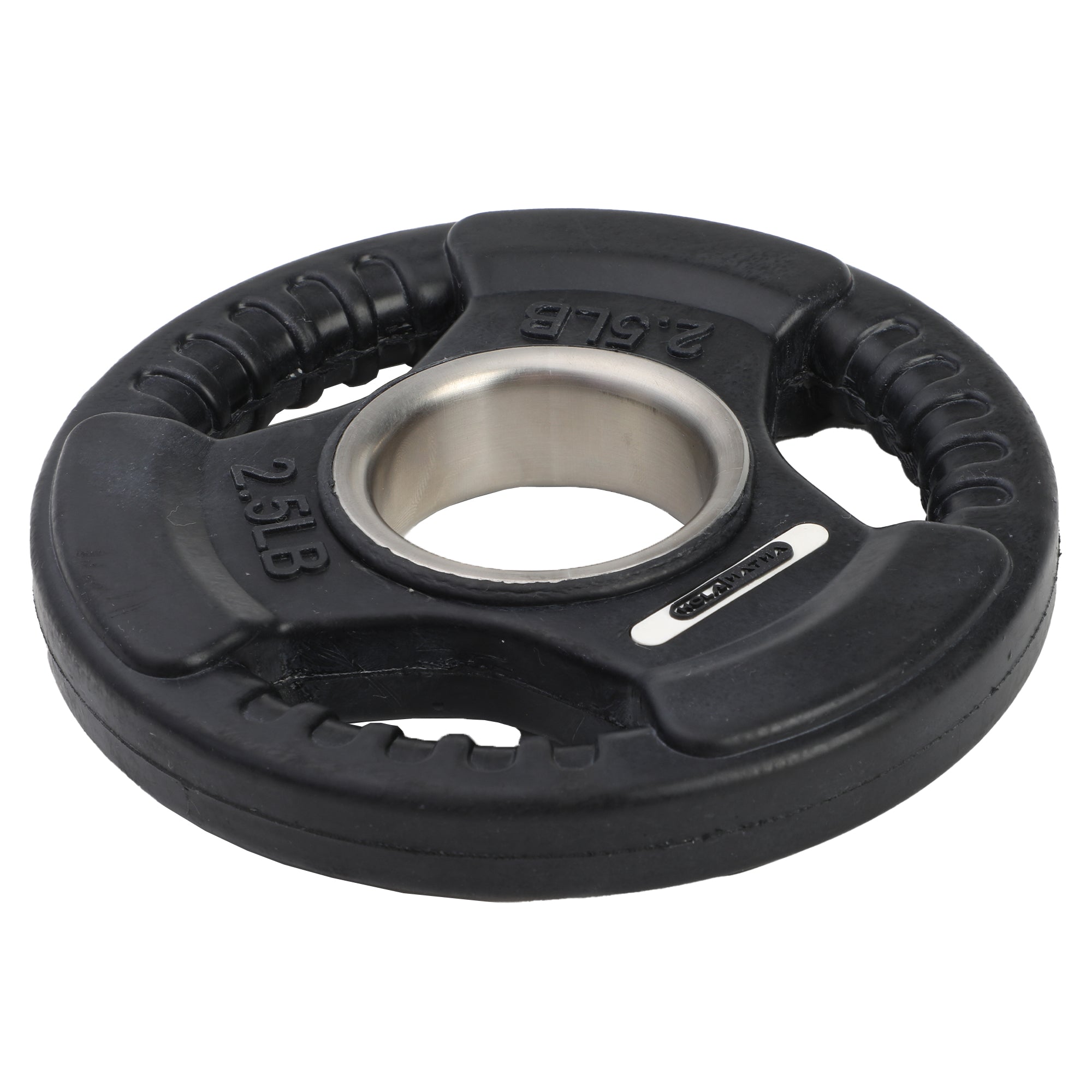 HolaHatha 2.5lb Olympic Rubber Coated Plate w/Tri Grip Handle, Black (Open Box) - VMInnovations