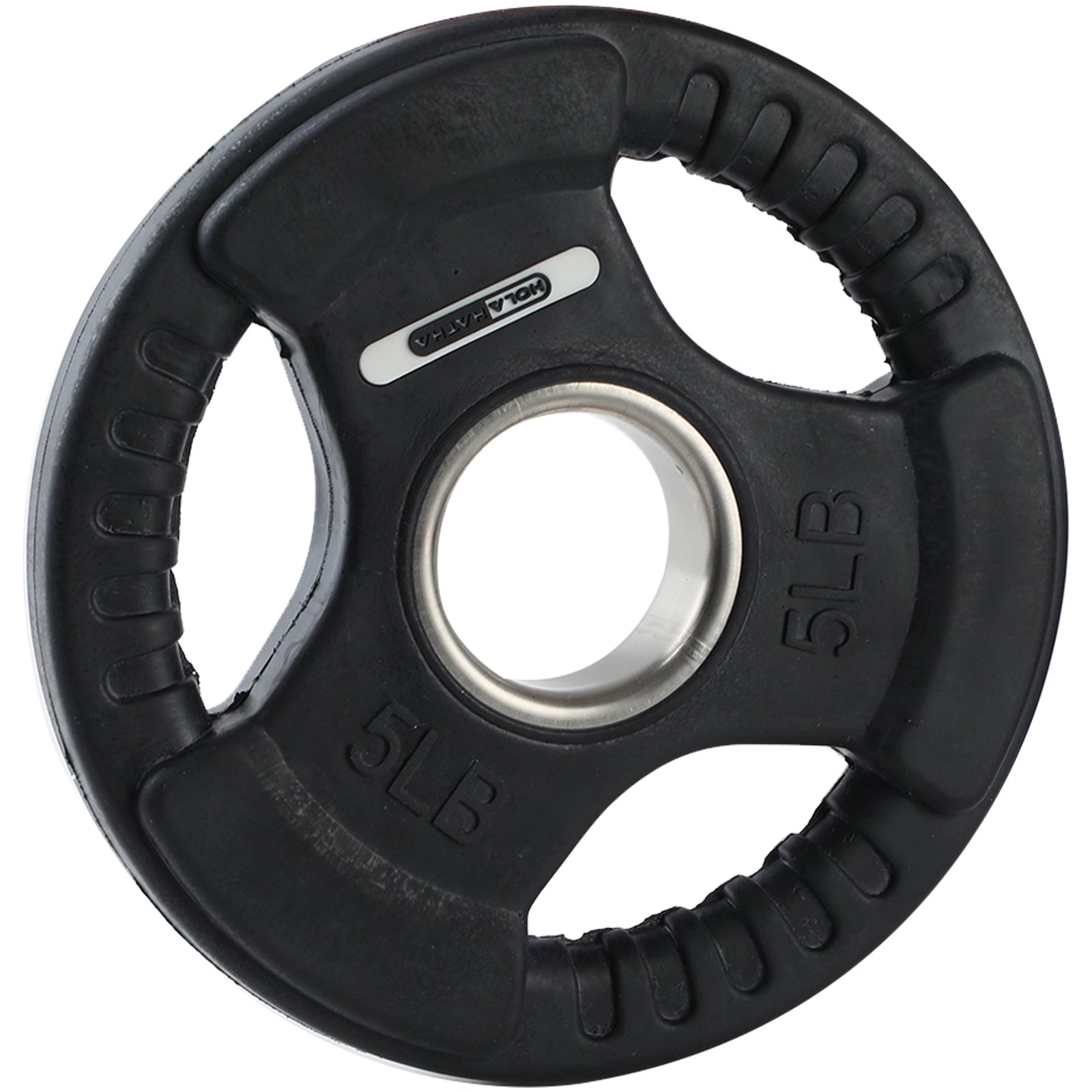 HolaHatha 5 Pound Olympic Rubber Coated Weight Plate w/Tri Grip Handle, Black - VMInnovations