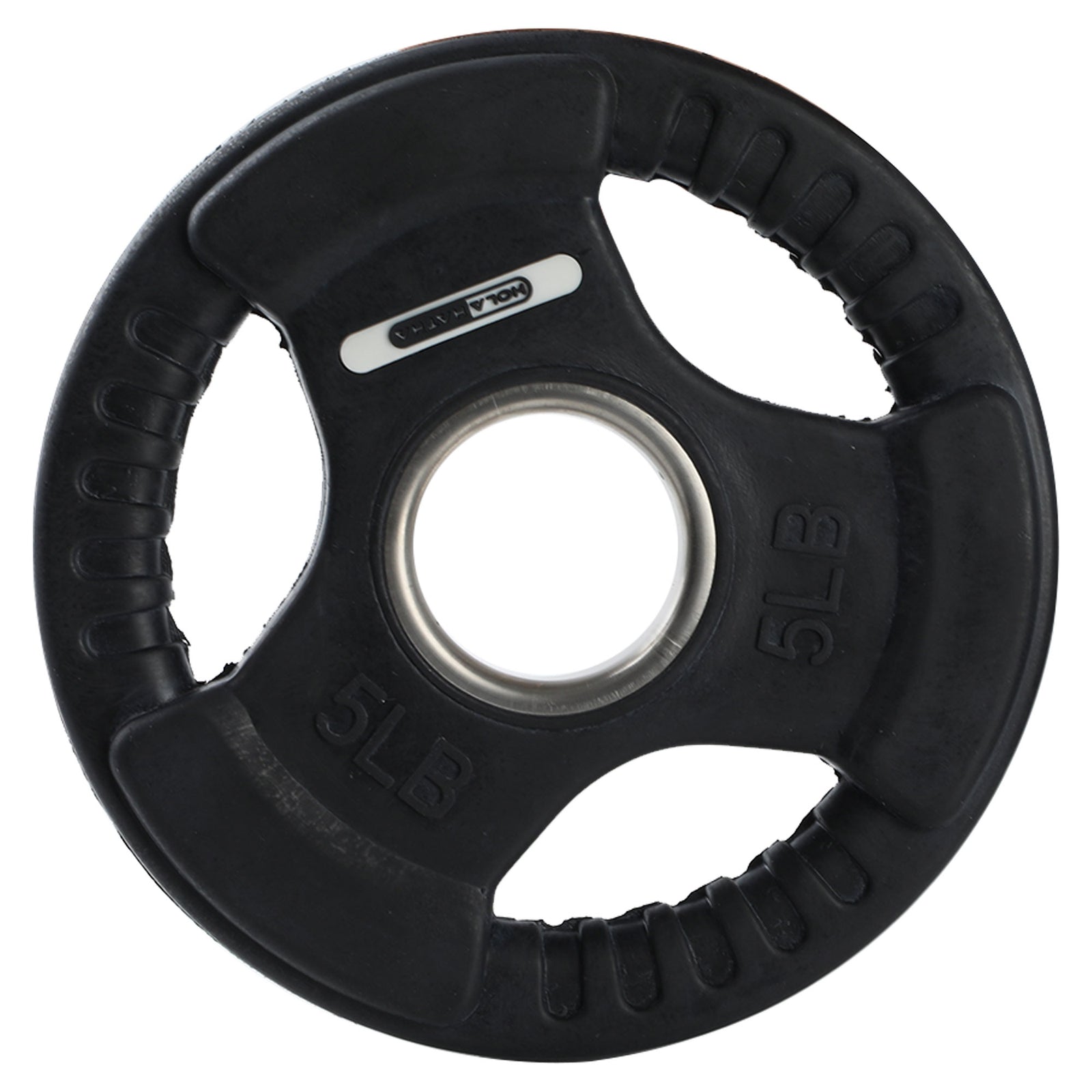 HolaHatha 5 Pound Olympic Rubber Coated Weight Plate w/Tri Grip Handle, Black - VMInnovations