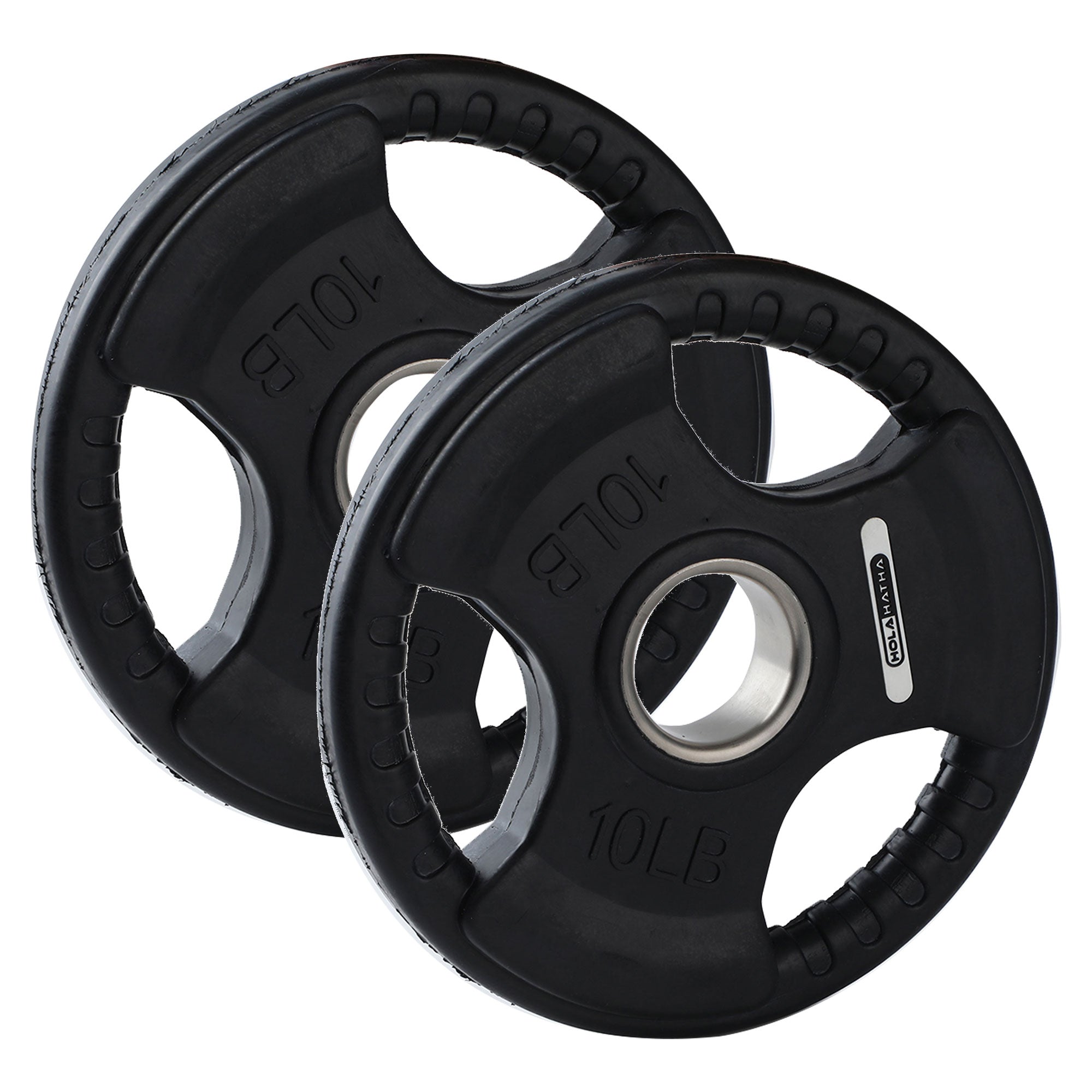 HolaHatha 10lb Olympic Rubber Coated Weight Plates w/ Tri Grip Handle (Set of 2) - VMInnovations