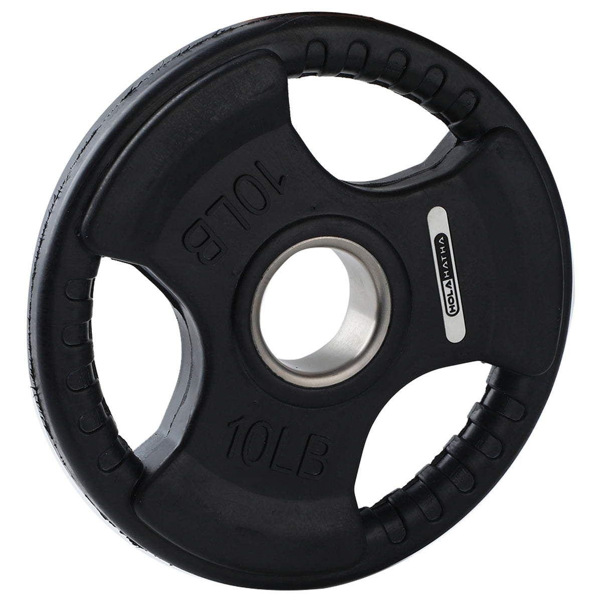 HolaHatha 10lb Olympic Rubber Coated Weight Plates w/ Tri Grip Handle (Set of 2)