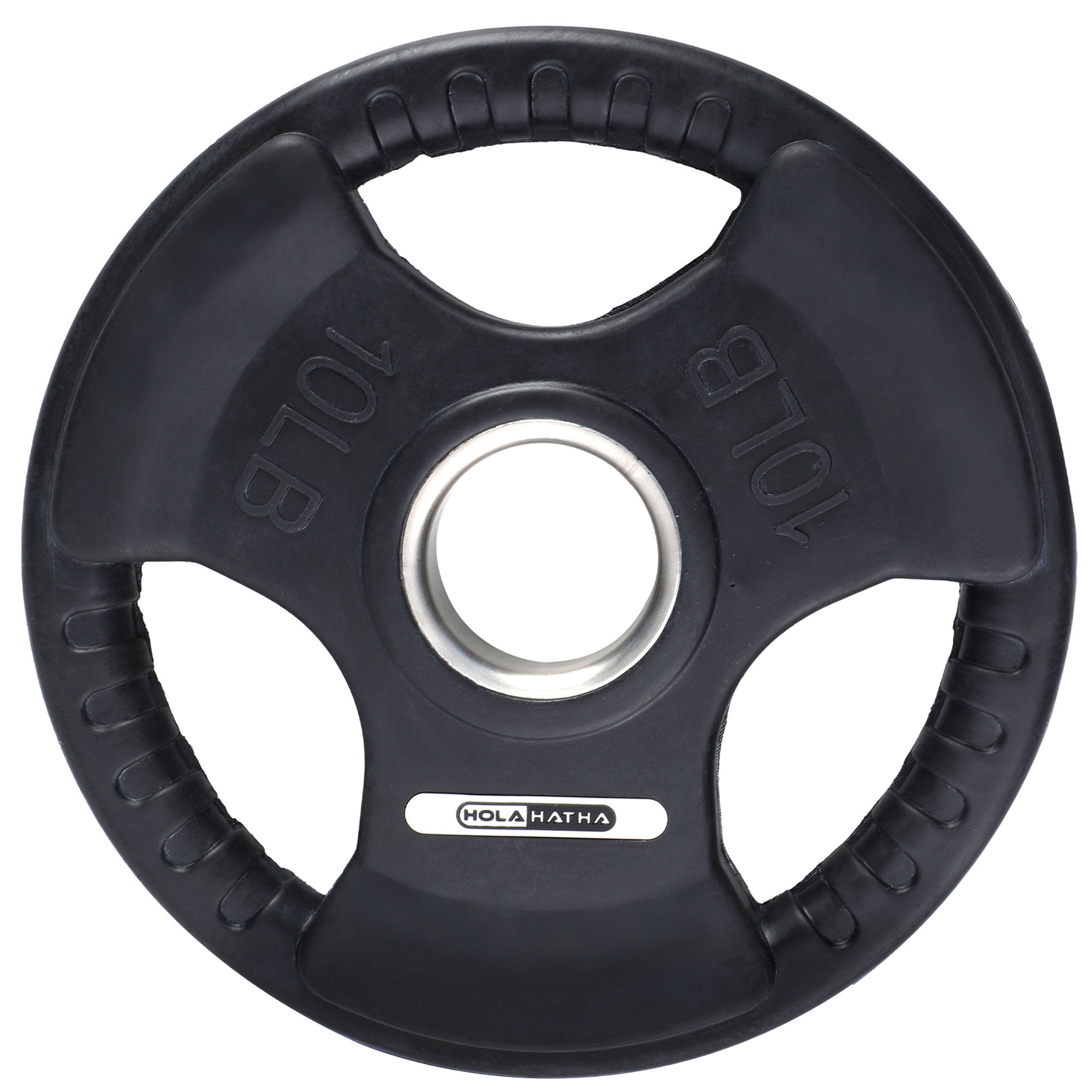 HolaHatha 10lb Olympic Rubber Coated Weight Plates w/ Tri Grip Handle (Set of 2) - VMInnovations