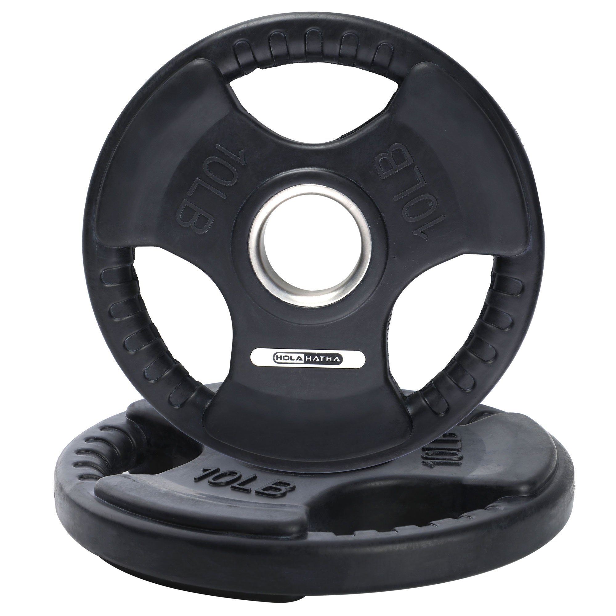 HolaHatha 10lb Olympic Rubber Coated Weight Plates w/ Tri Grip Handle (Set of 2) - VMInnovations