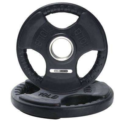 HolaHatha 10lb Olympic Rubber Coated Weight Plates w/ Tri Grip Handle (Set of 2) - VMInnovations