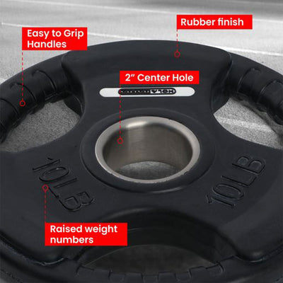 HolaHatha 25lb Olympic Rubber Coated Weight Plates w/ Tri Grip Handle (Set of 2)