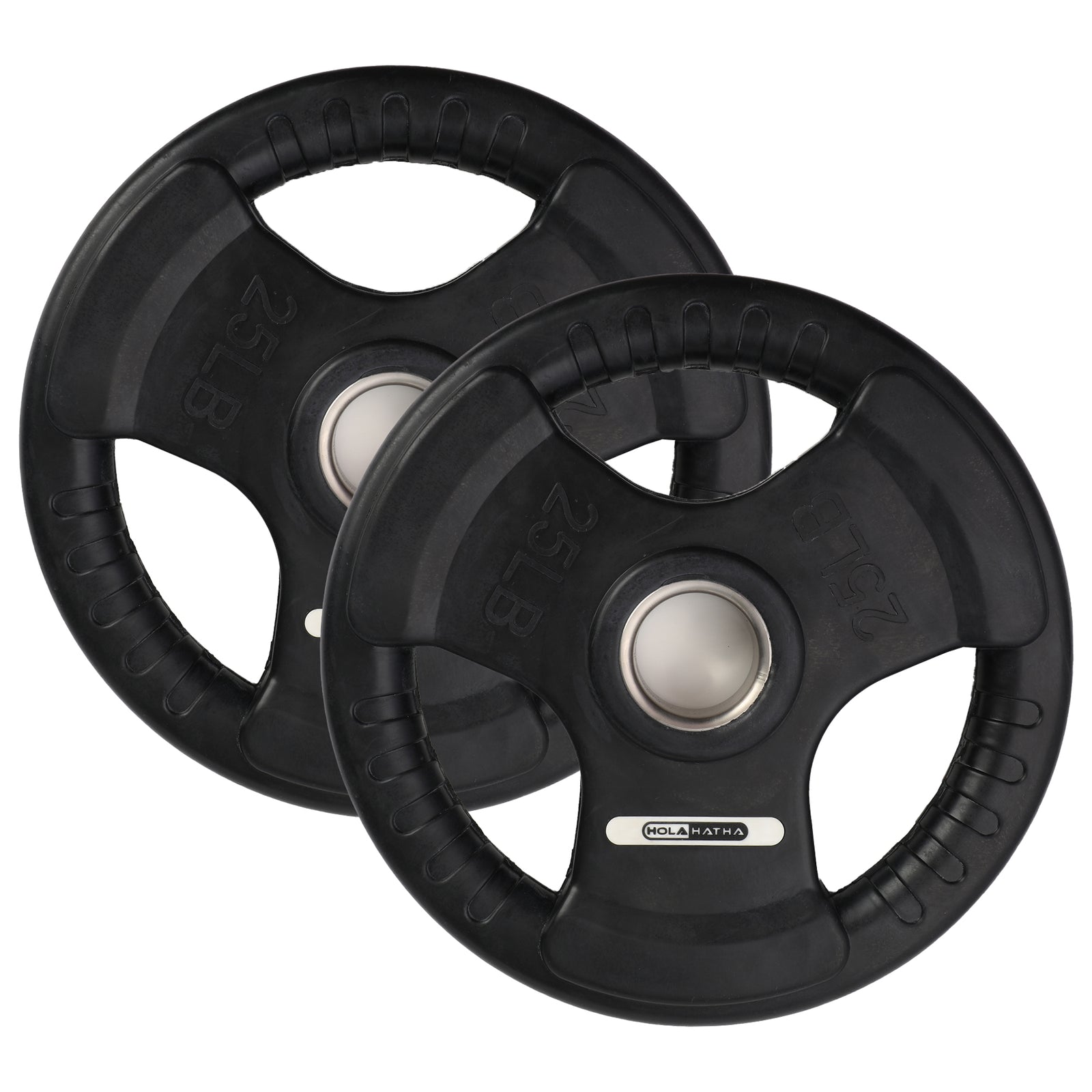 HolaHatha 25lb Rubber Coated Weight Plates w/Tri Grip Handle (2pc) (Open Box) - VMInnovations