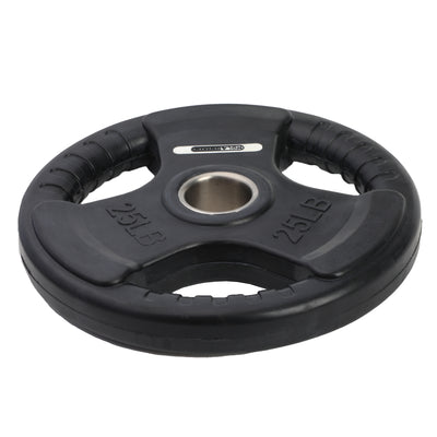 HolaHatha 25lb Olympic Rubber Coated Weight Plates w/ Tri Grip Handle (Set of 2)